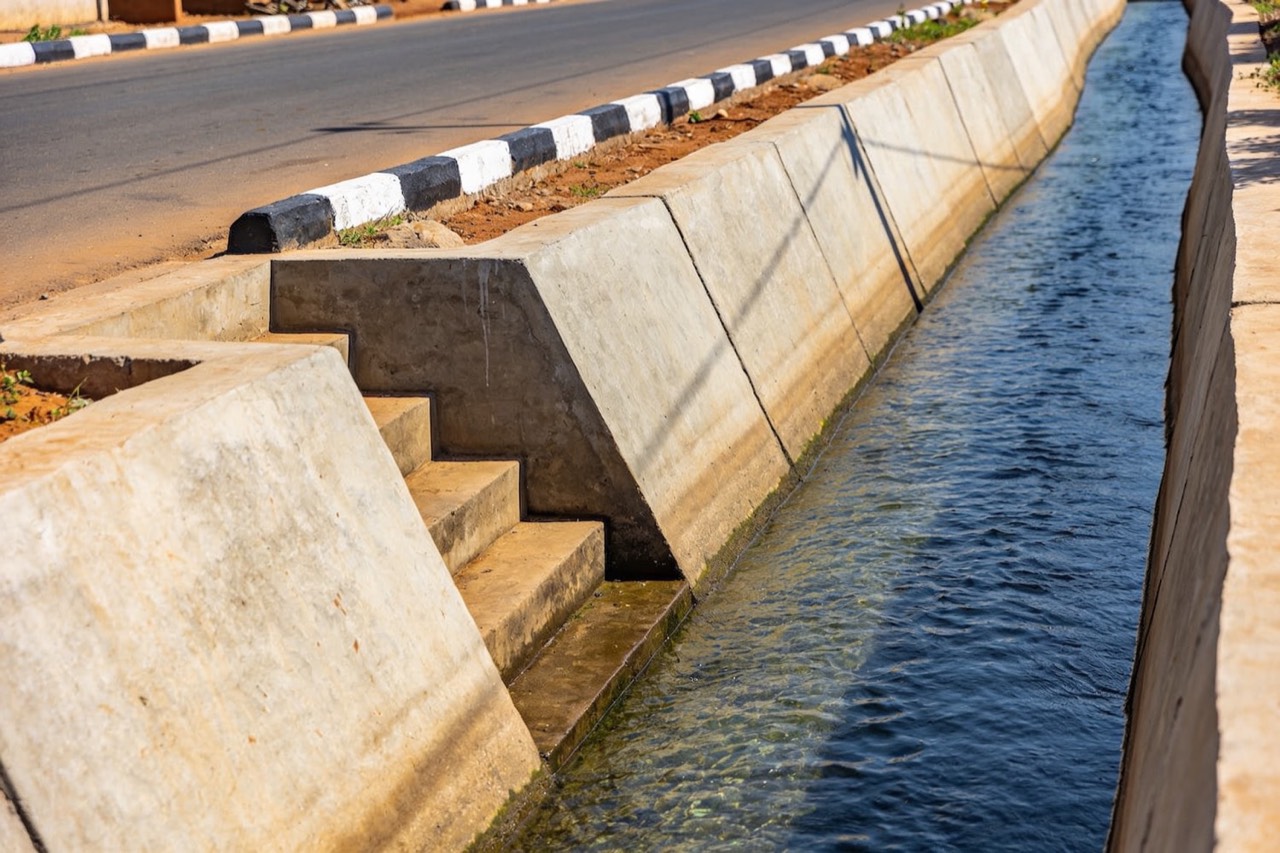 Erosion & Flood Control — Completed channel carrying flow