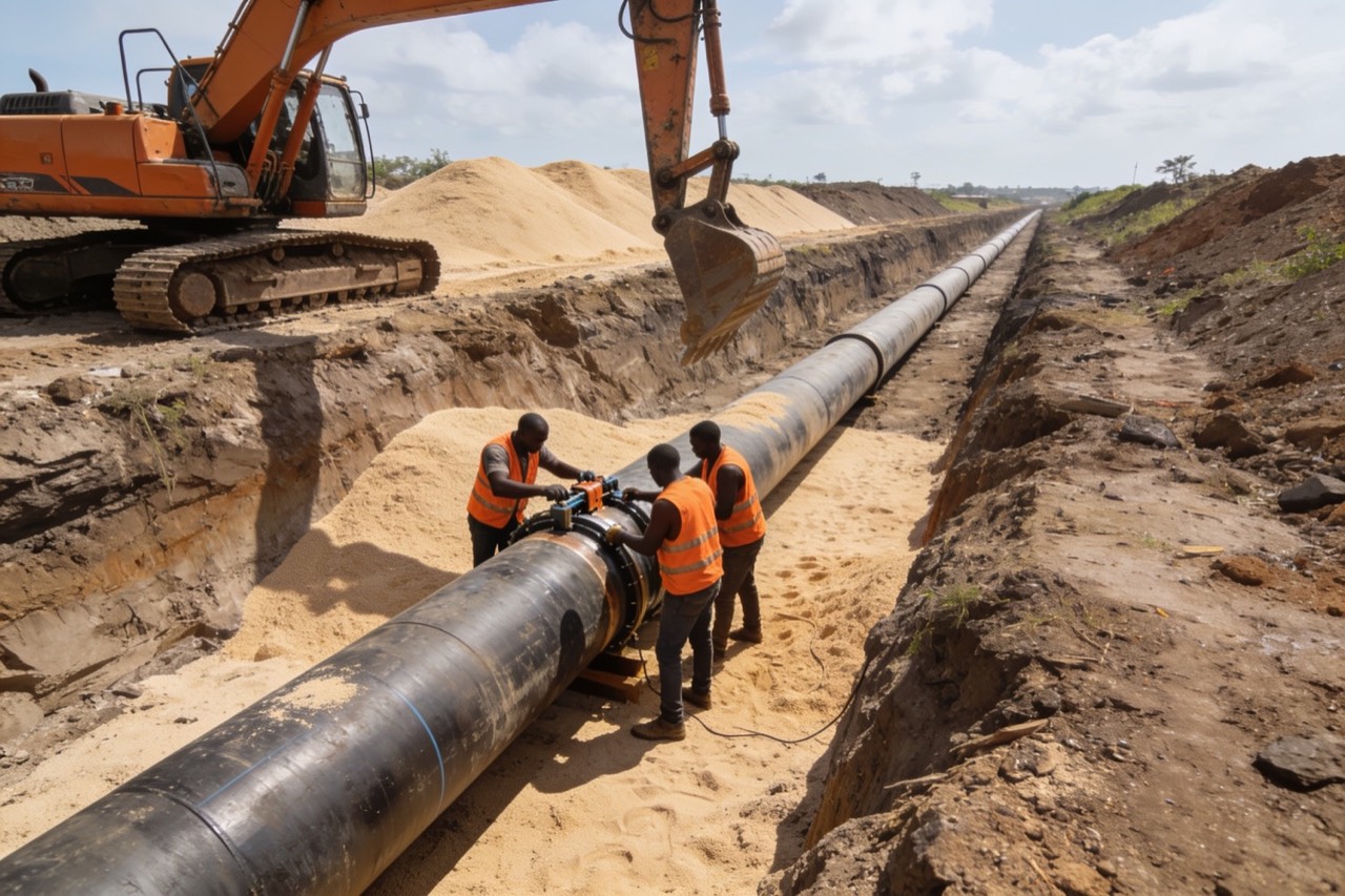 Water Resources & Environmental Engineering — Laying water main in trench